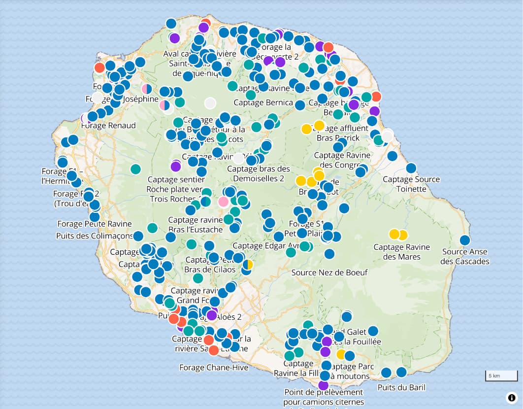 Carte des points de prélèvement à La Réunion